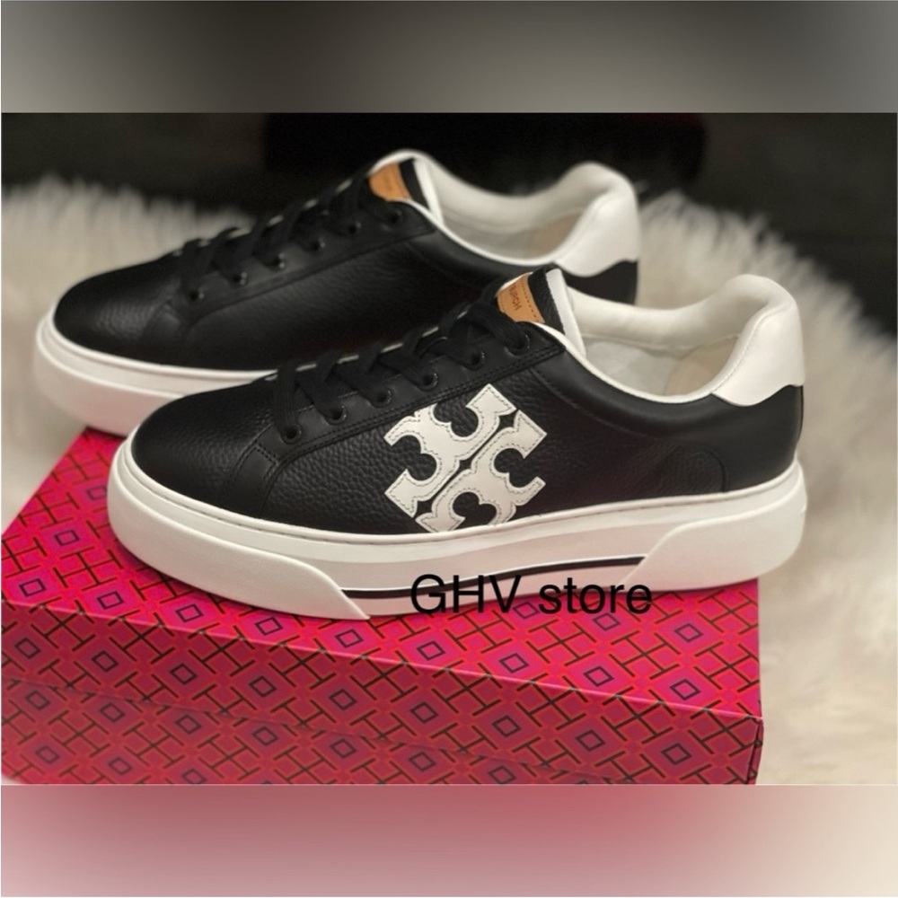 Tory Burch Black and White Leather Platform Sneakers